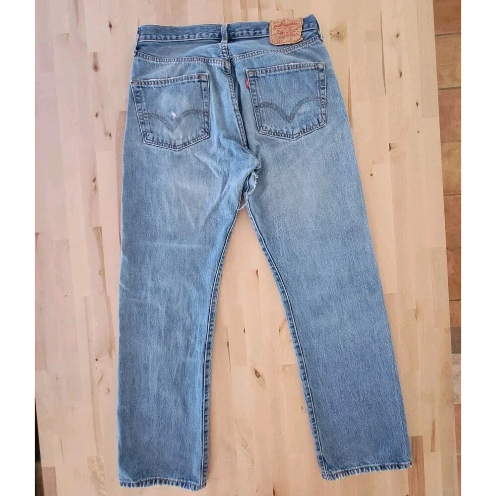 Mens Levis 501XX Button Fly Jeans 34x32 Light Wash Straight Leg Cotton H Vtg